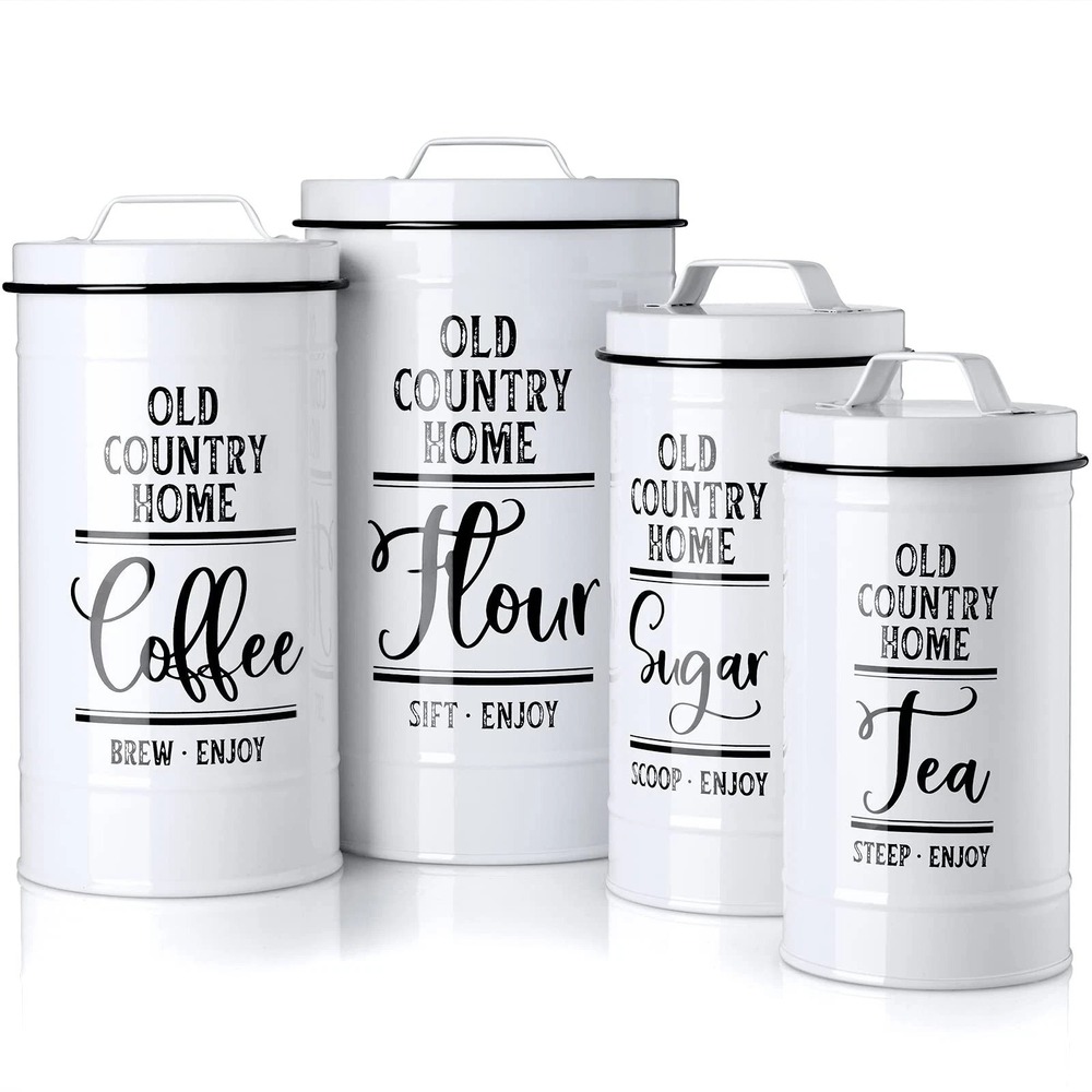 Canisters Sets for the Kitchen,  White Metal Airtight Kitchen Canisters